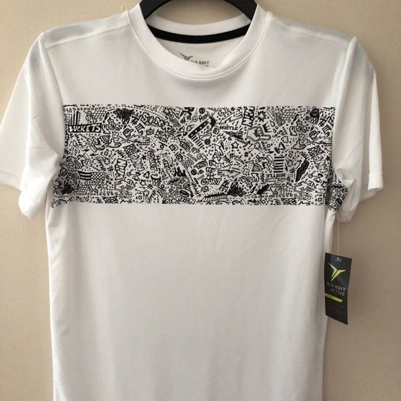 OLD NAVY Go-Dry Active White Black Crew-Neck Tee - Picture 1 of 2